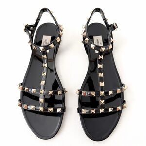 VALENTINO | Rockstud Gladiator Jelly Sandals Black PVC Gold Studs EU 41
